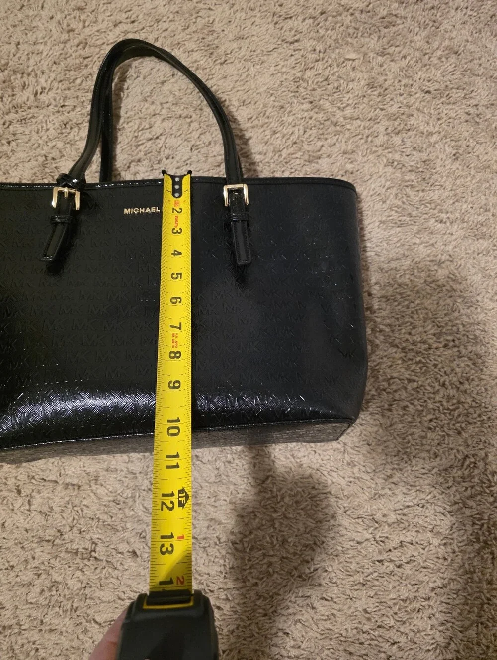 Michael Kors Jet Set Medium Carryall Tote Jet Logo Blck Embossed Patent Leather